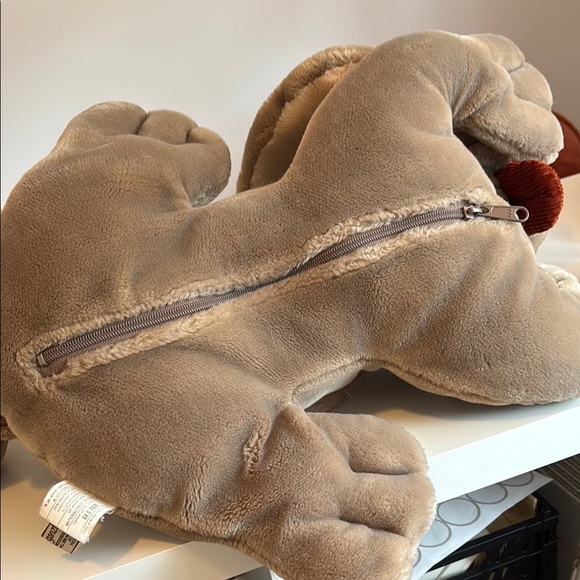 Giant 18 inch long vintage grey brown wrinkles dog plush with zippered pouch - Picture 4 of 6